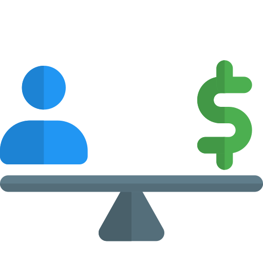 Financial balance illustration showing income and personal responsibility aligned on a scale.